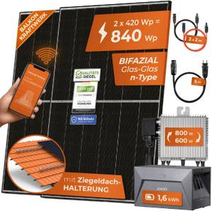 Solarway 840W Balkonkraftwerk 800W Komplett Steckdose mit 1,6kWh Anker Speicher - Ausgang einstellbar 600/800W - 2x420W Bifaziale Glas/Glas n-Type JaSolar-Module, APP&WiFi 