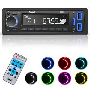 Avylet 1 Din Autoradio Bluetooth mit Freisprecheinrichtung,7 Farben FM/USB Autoradio (Autoradio 1 Din mit 2 USB/AUX/SD Karte/MP3-Player, Kompatibel mit Smartphone,Bluetooth,Auxiliary,USB,Drucktaste) 