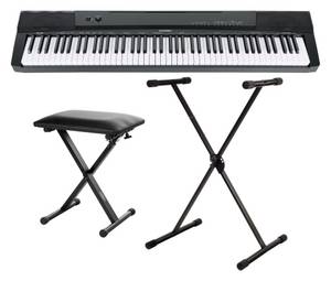 Mcgrey Home-Keyboard BS-88 - 88 Tasten Einsteiger-Keyboard in Stagepiano-Optik (Spar-Set, 3-St., inkl. Notenhalter, Sustain-Pedal, Ständer und Bank), 146 Sounds, USB to Host Aufnahme-, Split-, Dual- und Twinova-Funktion 