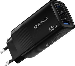 Sonero SON X-PS130 - USB-Ladegerät, 65 W, GaN, PD, 2x USB-C, 1x USB-A, schwarz 