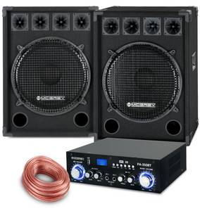 Mcgrey PA Komplettset DJ Anlage Partyboxen 38cm (15) Subwoofer 2-Wege System Party-Lautsprecher (PowerDJ-2500, 1600 W, inkl. Bluetooth-Endstufe, Verstärker und Kabel) 