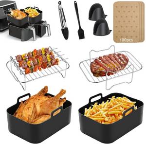 SURFOU Silikonform Airfryer Zubehör Heißluftfritteuse zubehör 13-teilig BPA-frei fürNinja, (für Ninja Foodi AF300EU AF400EU 7,6L-9,5L und die meisten Dual Zone Heißluftfritteusen, Schnell zubereitet, gesund, fettarm, 304Edelstahl, Lebensmittelechtes Silik 