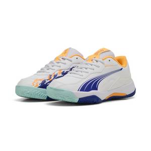 Puma NOVA Smash Padelschuhe Jugendliche  White Vivid Blue Safe Lake Heat Fire 