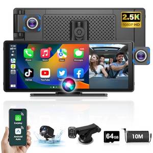  【2024 Neueste】 10,26 Zoll Apple Carplay Android Auto Display mit Einstellbare 2.5K Dashcam Auto Vorne Hinten Wireless Driveplay mit Rückfahrkamera Autoradio Carplay mit Bluetooth Mirror Link 64G TF 