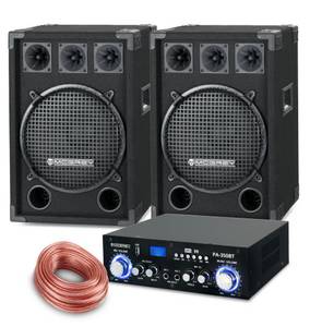 Mcgrey PA Komplettset DJ Anlage Partyboxen 30cm (12) Subwoofer 2-Wege System Party-Lautsprecher (PowerDJ-2000, 1200 W, inkl. Bluetooth-Endstufe, Verstärker und Kabel) 