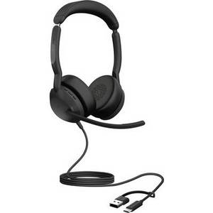  Jabra Evolve2 50 Telefon On Ear Headset kabelgebunden Stereo Schwarz Mikrofon-Rauschunterdrückung, Noise Cancelling Headset, Mikrofon-Stummschaltung, 