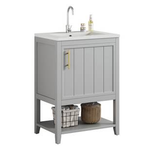 REDOM Waschtisch Badschrank Badezimmerschrank Badmöbel Set (Waschtischunterschrank 60 cm mit Keramikwaschbecken – Bodenstehend, Geräumig, Rutschfest, Wasserdicht, mit Ablage und Eleganten Griffen, Ideal für Badezimmer von Singles und Familien), Leicht zu 