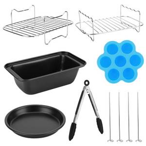 BlingBin Küchenmaschinen Zubehör-Set Heißluftfritteuse Zubehör, Edelstahl-Airfritteusenkorb Zubehör, Zubehör für Ninja Foodi AF300EU, AF400EU (7,6-9,5L), 7 Stück Dual Zone Heißluftfritteusen Zubehör für Ninja Foodi AF300EU 