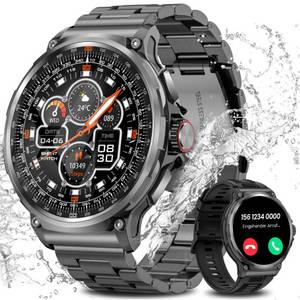 Sanorum Smartwatch Herren mit Telefonfunktion Smartwatch (4.70 cm/1,85 Zoll, AMOLED HD Screen) Militär Smart Watch mit 125+ Sportmodi, IP68Wasserdichte, Fitnessuhr mit Schrittzähler SpO2 Schlafmonitor, 710mAh Batterie, Aktivitätstracker für Android iOS 