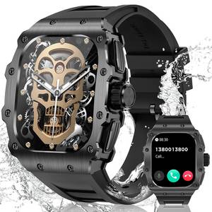 BANLVS Smartwatch Herren Militärische mit Telefonfunktion Smartwatch (4.9 cm/1.95 Zoll, HD AMOLED-Display) IP68 wasserdicht sportuhr, mit 400-mAh-Akku und mikrogekrümmter Display-Technologie, mit 120+ Sportmodi,Pulsmesser,Allwetter-Bildschirmanzeige 