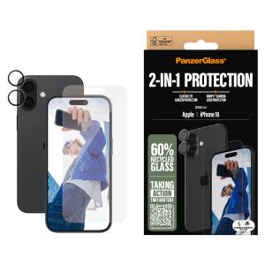 CARE by PanzerGlass Displayschutzglas »2-in-1 Protection, Glass, Lens Protector«, für Apple iPhone 16, Displayschutzfolie, Schutzfolie, Bildschirmschutz, kratz- & stoßfest 