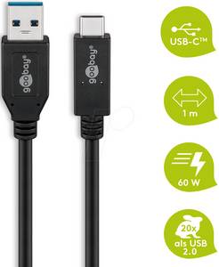 Goobay 41074 - USB 3.1 Kabel, A Stecker auf C Stecker, 1 m, 3A, schwarz 