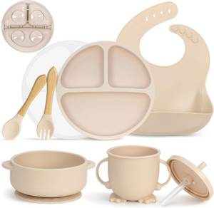 NATICY Kindergeschirr-Set Baby Geschirrset mit Saugnapf, Silikon Baby Essen Set mit Kinderteller 