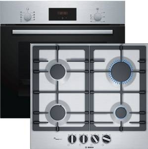 Bosch Backofen-Set HERDSET Backofen mit 3D-Heißluft und Gaskochfeld mit 1-Hand-Zündung Einbaubackofen