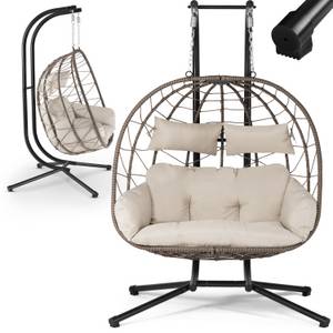 Juskys Doppelhängesessel Aria - Polyrattan Hängesessel mit Gestell & Kissen - 2 Personen - Beige 