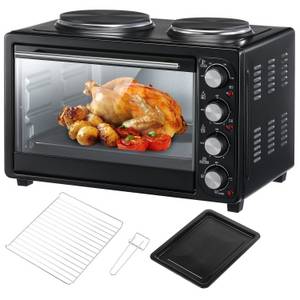 kehot Minibackofen Multiofen KS36-BBBZ mit 2 Glaskeramik-Kochfeldern, Ober/Unterhitze/Umluft, 36L Garraum, Grillspieß 