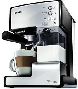  Breville PrimaLatte Kaffee- und Espressomaschine | italienische Pumpe mit 15 Bar | fr Kaffeepulver oder Pads geeignet | Integrierter automatischer Milchschäumer | Metallic/Weiß | VCF045X 