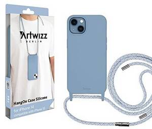 Artwizz HangOn Case kompatibel mit iPhone 14 - Elastische Schutzhülle aus Silikon als Handykette zum Umhängen mit Band - Nordic Blue iPhone Hülle