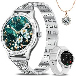 NAIXUES Smartwatch Damen mit Telefonfunktion Smartwatch (3.2 cm/1.27 Zoll, HD-Touchscreen Zoll), 2-tlg., mit SpO2 /Menstruationszyklus/Herzfrequenz/Schlafmonitor, für iOS Android, Halskette Damen 