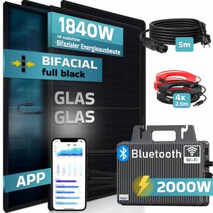 SUNNIVA ® 1840W Balkonkraftwerk BIFAZIAL FULLBLACK komplett Steckdose TSUN 2000W Wechselrichter, PV Solaranlage, 4x 460W Glas-Glas Solarmodule, inkl. 5m Kabel, Bluetooth WIFI, Komplettset 