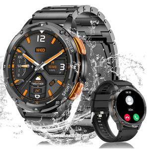 BANLVS Smartwatch für Herren, mit Telefonfunktion Smartwatch (3.63 cm/1,43 Zoll, AMOLED Always On Display) mit Herzfrequenz, Schlafüberwachung, SpO2, 100+ Sportmodi, 24/7 Gesundheitsüberwachung, 5ATM Fitnessuhr Smart Watch für Android iOS 
