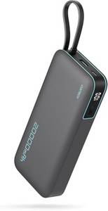  CUKTECH Power Bank, Powerbank 20000mah 45W mit integriertem USB-C Kabel, Powerbank Schnellladefunktion mit 1 x USB-C, 1 x USB-A, Externe Handyakkus für iPhone, MacBook, Galaxy und Meh, Dunkelgrau 