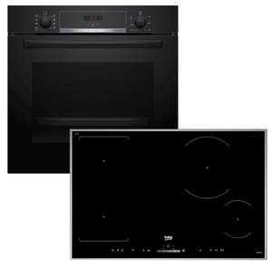 Bosch Backofen-Set EcoClean mit Beko Induktionskochfeld PowerBooster autark 80 cm 