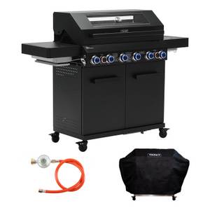 Taino Gasgrill PLATINUM YAMARA DARK 6+2 mit Haube, Spar-Set, 6 Hauptbrenner, Sear-Zone, Heckbrenner, Edelstahl, Schwarz 