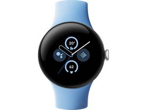  GOOGLE Pixel Watch 2 (LTE) Smartwatch Aluminium Fluorelastomer mit Soft-Touch-Beschichtung , Kleines Armband für Handgelenke 130–175 mm Umfang Großes 165–210 Umfang, Polished Silver/ Bay 