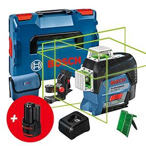  Bosch Professional 12V System Linienlaser GLL 3-80 CG (2x Akku 12 V, Ladegerät, grüner Laser, mit App-Funktion, Universalhalterung, Arbeitsbereich: bis 30 m, in L-BOXX) – Amazon Exclusive Set 