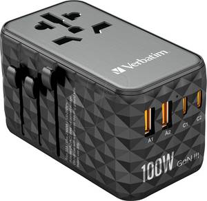 Verbatim 32121 - USB-Reiseladegerät, 100 W, 2x USB-C PD, 2x USB-A QC 3.0, GaN 