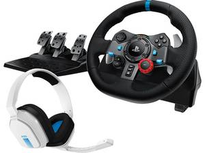  LOGITECH G29 Driving Force Rennlenkrad und Bodenpedale für PS5, PS4, PC, Mac + Astro A10 Gen 1 Gaming Headset, Kabelgebundenes Wheel: Schwarz Headset: Weiß 