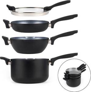 Russell Hobbs Pfannen-Set Pfannenset 4-tlg Wok Kochtopf Bratpfanne Glasdeckel Induktion 24cm, (4-tlg) 