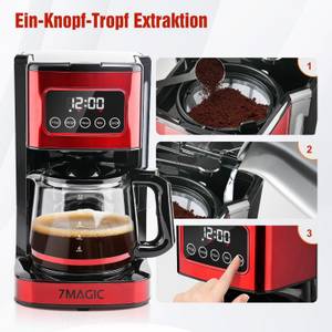 7Magic Filterkaffeemaschine, 1.5l Kaffeekanne, Kaffeemaschine mit Permanentfilter, Timer, 2 Konzentration, Automatische Abschaltung und Warmhaltefunktion 