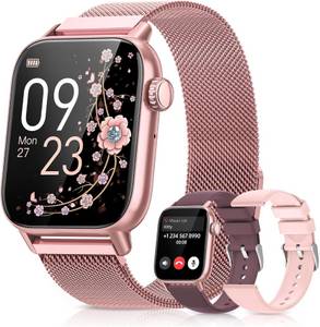 BANLVS Damen mit Telefonfunktion(Anrufe tätigen/empfangen) Smartwatch Smartwatch (4.69 cm/1,85 Zoll, HD Voll Touchscreen) Fitnessuhr Damen, mit SpO2, Herzfrequenz, Schlafmonitor, Menstruationszyklus, IP68 wasserdichte Sportuhr für iOS und Android 