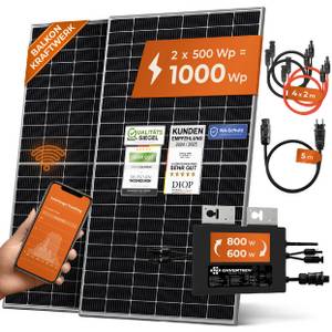 Solarway Balkonkraftwerk 1000W Komplett Steckdose, 600W/800W Ausgang ist einstellbar, 2 x 500W JaSolar-Module, 1 x Deye 800W Wechselrichter mit APP&WiFi, Plug&Play 