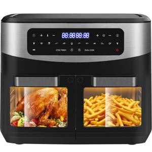 Comfy Mate Heißluftfritteuse Dual Zone Airfryer mit Sichtfenster, LED-Touch, 10 Programmen, gesund & fettarm, 2200 W, Doppelkammer mit herausnehmbarer Trennwand, Indoor-BBQ 