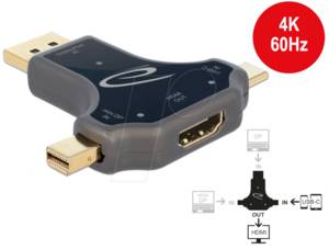 Delock 64060 - 3-in-1 Adapter, USB Type-C, DisplayPort, Mini DP auf HDMI 