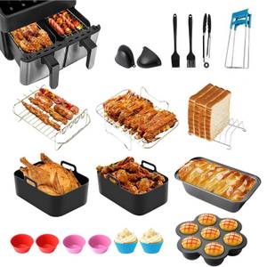 ZEUOPQ Küchenmaschine 19-Teiliges Zubehör Heißluftfritteusen, Luftfritiergeräte-Zubehör Dual Zone Airfryer Accessories, Zubehörteile für Ninja AF300 7.6L/AF400 9.5L, Airfryer Zubehör Silikonform Heißluftfritteuse Zubehör Set 