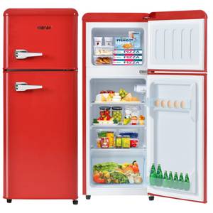 Merax Kühlschrank Retro Kühl-/Gefrierkombination BCD-102, 101 cm hoch, 41 cm breit, 92 Liter, Metall Türgriff, verstellebare Ablage und Füße 