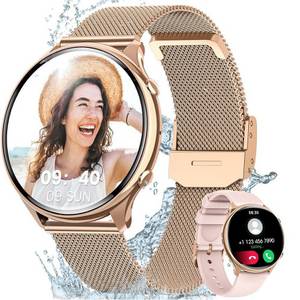 BANLVS damen mit Telefonfunktion Smartwatch Smartwatch (3.53 cm/1,39 Zoll, HD Touchscreen) Armbanduhr mit 120+ Sportmodi, 200+ verschiedene Zifferblätter Herzfrequenz SpO2 Schlafmonitor, IP67 Wasserdicht Fitnessuhr für Android iOS 