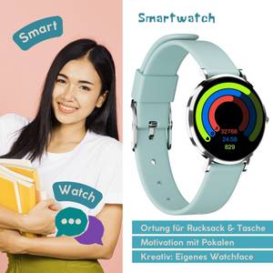 XCOAST LINO-Time, extra kleine Kinder Smartwatch (3,7 cm) Set, 4-tlg., 6 Tage Akku, Sportfunktion, SOS NOTRUF, 6 Tage Akku, IP68 wasserdicht, Edelstahl, flach 