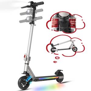 Vankel E-Scooter Kinder ab 10 Jahren, Federung, klappbarer E-roller, Bunte Leuchten, 150 W, 14 km/h, (EBS+Fußbremse, höhenverstellbar, 2 Stoßdämpfer), Elektro Kinderroller, E-Roller, max. 15km, Aluminiumrahmen 