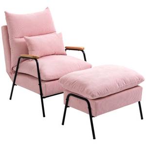 Homcom Polstersessel mit Kissen und Fußhocker rosa 68L x 91,5B x 88H cm   ohrensessel mit ottomane  relaxsessel  fernsehsessel  tv-sessel 