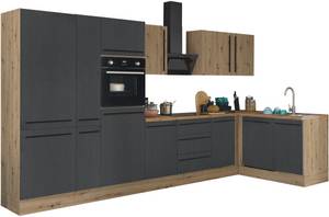 Kochstation Winkelküche, Breite 370 cm, Softclose für Türen und Schubkästen, FSC-Mix 70% 