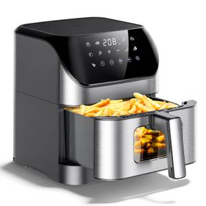 Oyajia Heißluftfritteuse Heißluftfritteuse XXL 8L mit Sichtfenster, Friteuse ohne Öl 80°C-200°C, 1500,00 W, Airfryer mit 10 Programmen, Beleuchtung, Timer und Touch-Display 