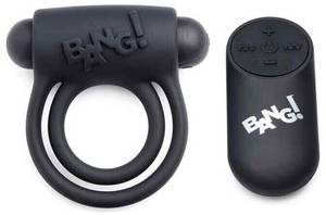 BANG! Silicone Cock Ring & Bullet with Remote Control - Black