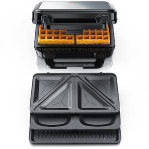 Arendo 3-in-1-Sandwichmaker 4in1 Sandwich Maker, Waffeleisen, Panini Grill, Temperaturkontrolle, 900 W, Kabelaufwicklung, Antihaftbeschichtung, Anti-Rutsch-Füße 