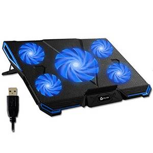  KLIM Cyclone - Laptop Kühler + Ständer + Maximale Kühlung + Verhindere Überhitzung + Schütze Dein Laptop + 5 Lüfter 2200 & 1200 RPM + Cooling Pad für Computer PS4 Xbox One + Blau Neue 2022 Version 