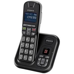 Emporia TH-21AB DECT Schnurloses Telefon analog Anrufbeantworter, Freisprechen, für Hörgeräte kompatibel, mit Basis Schwarz 